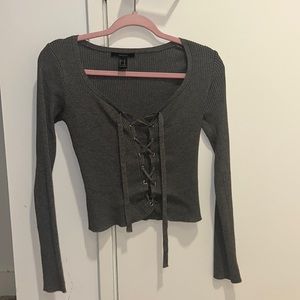 Lace Stitching Grey Forever 21 Shirt